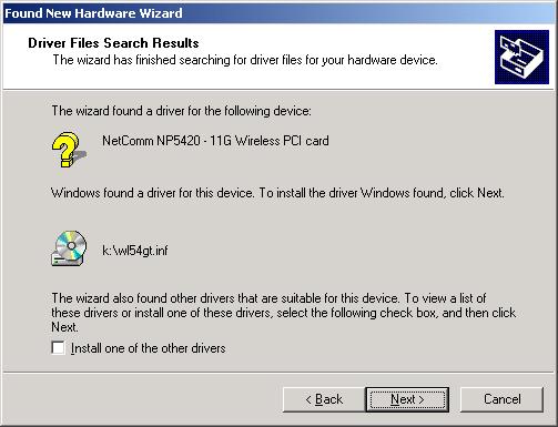 The following screen appears showing the driver search result.