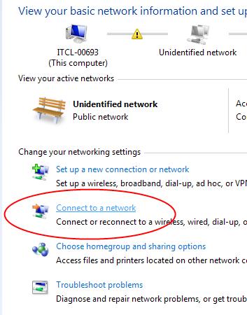 Campus Wireless Access Getting Started Windows 7 Users continued 11. Select the Connect to a network option. 13.
