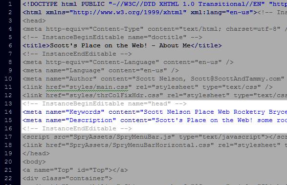 5) Select and copy the code snippet as shown below. You will replace the ID01 with the ID of the link of that page that you are on. The #ID01:hover: is for the mouse-over.
