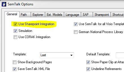 SharePoint integration in SemTalk must be enabled before it can be used.