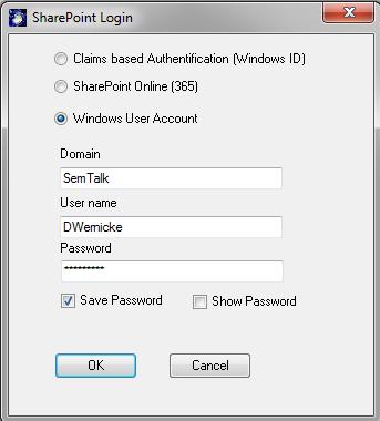 for your SharePoint credentials. You can also add your credentials from the menu: SharePoint -> Credentials.