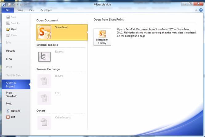 Open Documents from SharePoint Opening a document from SharePoint is done using for Visio 2010 File Open & Import