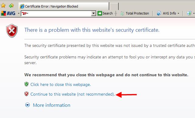 1. Point your web browser at the BCM s IP Address. 2. You may get presented with the Certificate Error window.