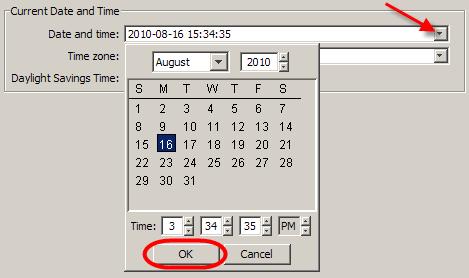 the Date and Time drop down arrow, and use the control to