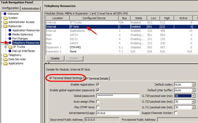3. Select IP Sets from the Configured Device column. The Details for Module displays in the lower pane with the IP Terminal Global Settings tab as the default. 4.