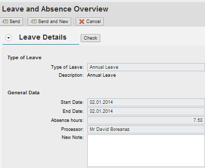 You will move to a Leave Details page, which gives you the option to include a note to your line manager, providing extra details on why the leave has been