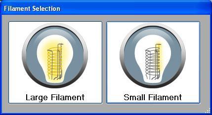 Filament Selection and Status: Status indicates filament is ON or OFF and if large or