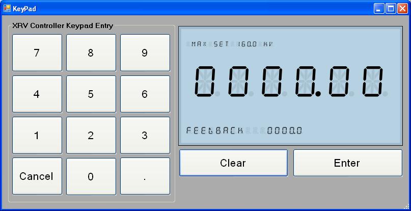 Control and Displays kv Setting box: Touching the kv numeric box will display keypad which is