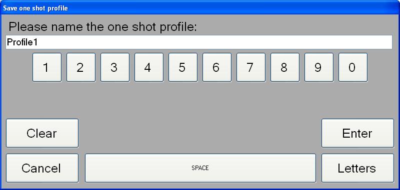 Create one shot profile: Set the desired kv, ma and exposure time and then press Create to save