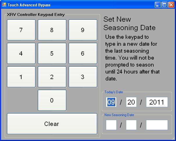 Enter new seasoning date Manual Seasoning: To force seasoning