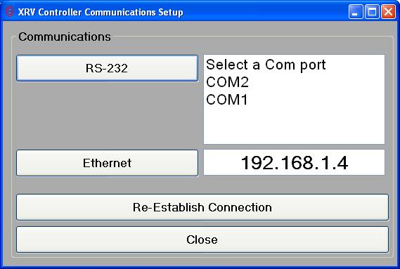 RS-232: Select the appropriate com port, baud rate, Data bits, Parity and