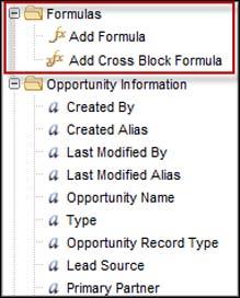 Analytics Joined Reports Enhancements When a joined report contains multiple report types, cross-block formulas appear in the Common Fields area, while standard formulas appear in the report type