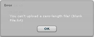 2. If you try to upload a 0-byteslength (blank) file, you'll get an error saying "You can't upload a zero-length file! (File Name)" (Figure 19).