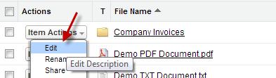 L. Editing File/Folder Description To edit description of a file/folder, select a file/folder.