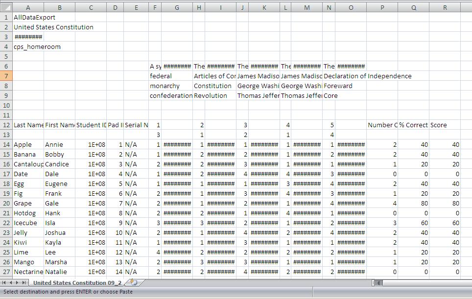 6. If you choose Raw Response Data Export, your exported.csv file should look similar to the file shown here.