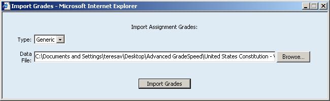 Importing Grades into GradeSpeed: Student grades must be stored in either a.csv file or a.txt file shown on page 1 of this resource. 1. Click the Assignments button at the top of the page.