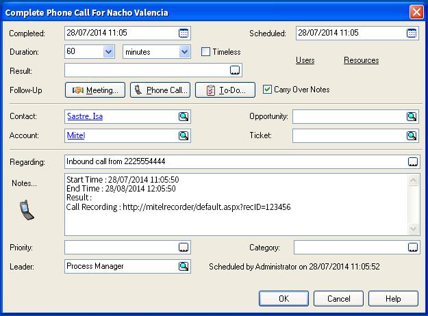 User Guide StartTime EndTime Result CallRecording The date and time when the call was started. The date and time when the call was ended. The account code entered on the call.