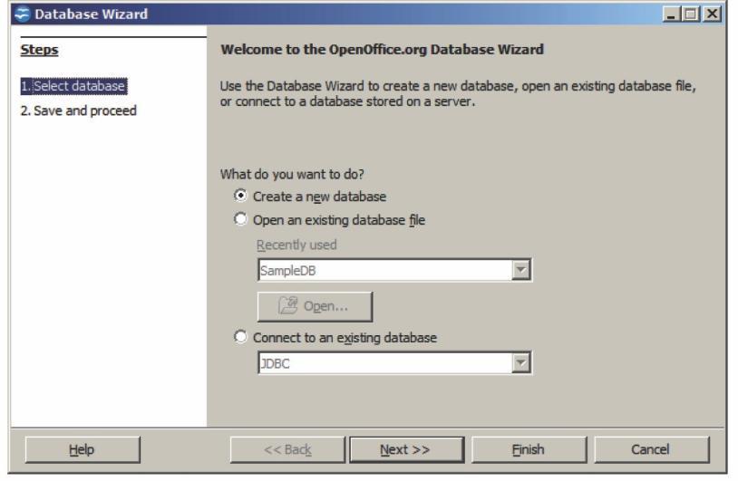 Figure 2 You can create a new database by selecting the option Create a new database.