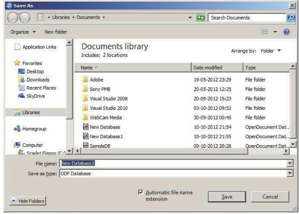 Figure 4 Specify a name for the database in the File name: field and click Save. A window similar to the one displayed below.