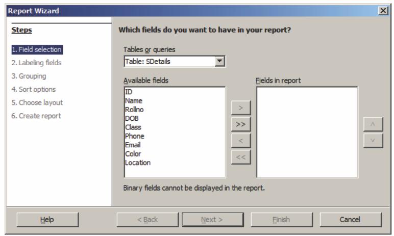 Figure 34 Now we can generate the report for the table created earlier. Click on Use Wizard to Create Report option available under Tasks.