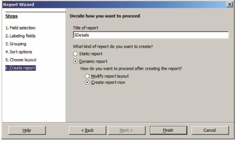 Figure 41 You can define a name for the report or you can use the name of the table itself