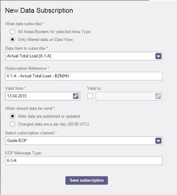 Figure 59 List of Subscription The List of existing Subscriptions is available after