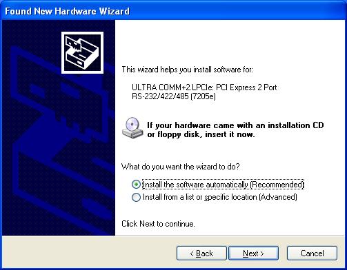 Hardware Installation, continued 5. Choose Install the software automatically and click Next. 6.