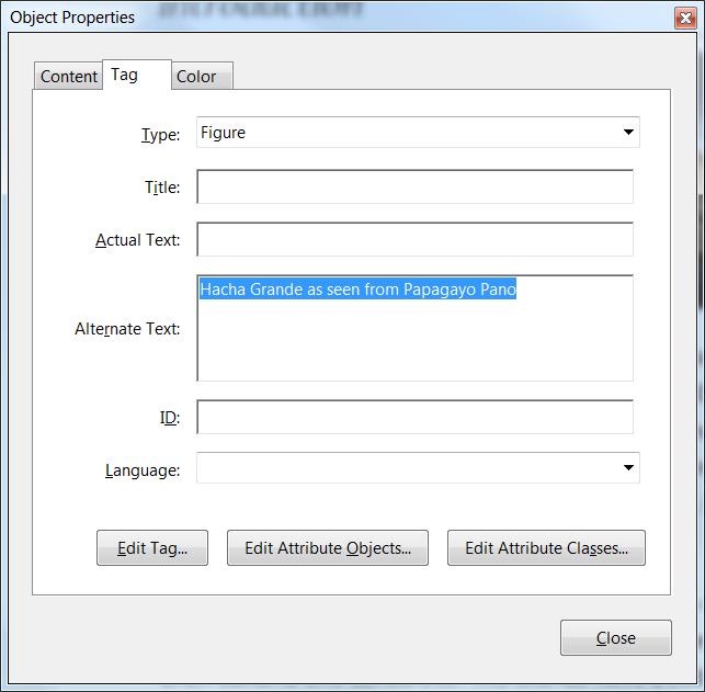To edit or add ALT text in Acrobat, you need to select the image (or figure) for which you want to provide the text.