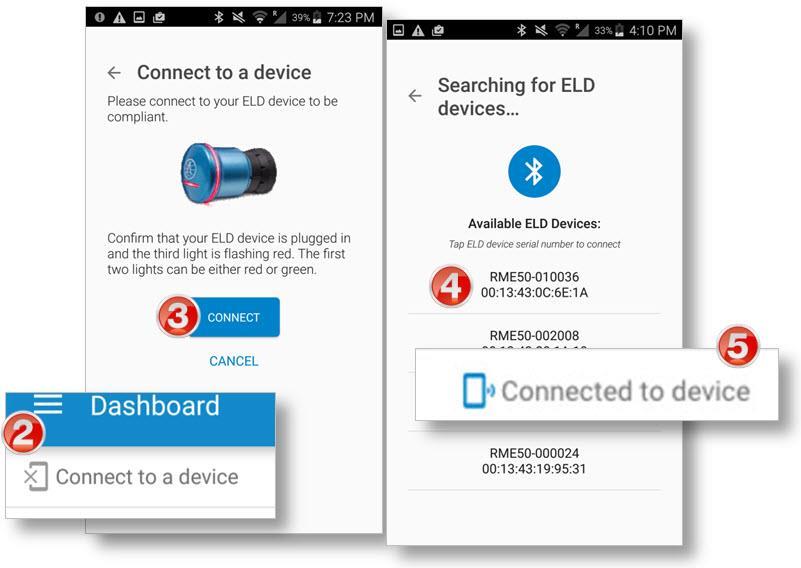 Set My Duty Status Connect to a New ELD Sometimes, you may need to connect your Android device with a different ELD.