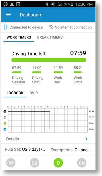 Set My Duty Status Log Driving Time When you start driving, you automatically enter Driving (D) status when connected to an ELD.