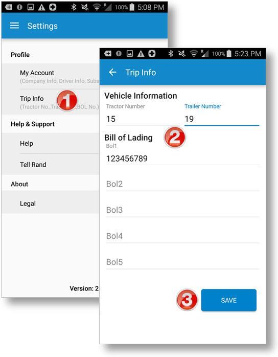 Change My Trip Information Before you drive, you can set information about your vehicle and your cargo.