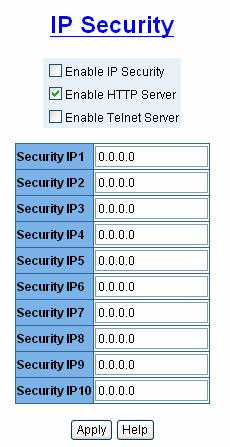 IP Security IP security function allows user to assign 10 specific IP addresses that have permission to access the PoE inject hub through the web browser for the securing hub management.