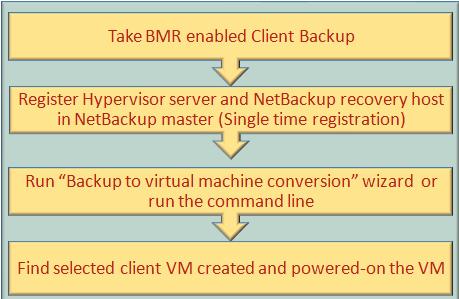 Creating virtual machine from client backup Client-VM conversion process flow 224 Hypervisor Server: The destination virtualization server where client VM is created.