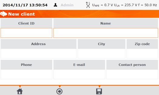 To add new client press (Add). Press each field and enter client's data with on-screen keyboard. Filling data marked with orange frame is mandatory.