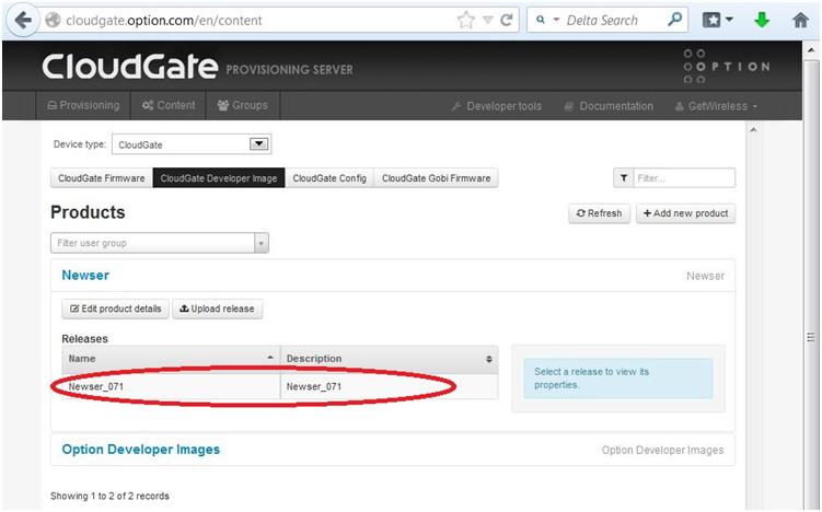 Once successfully uploaded, the Developer Image file should be displayed under the Products/Releases section shown below.