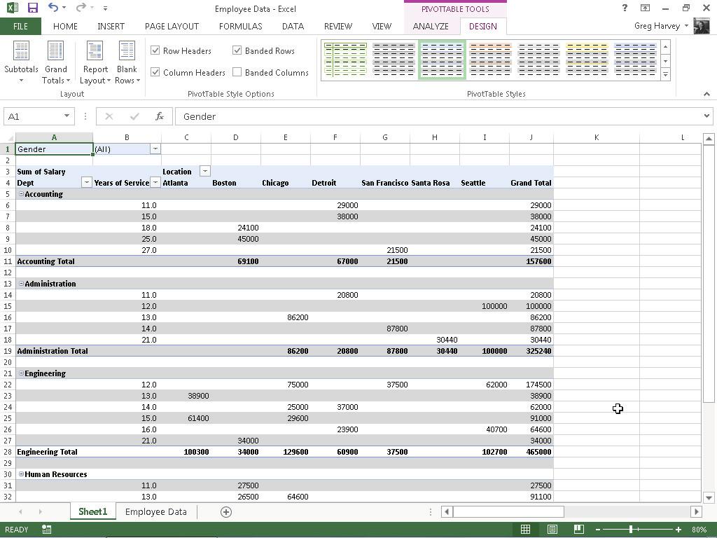 678 Formatting a Pivot Table Banded Rows to add and remove banding in the form of gridlines or shading (depending on the currently selected pivot table style) from the rows of the pivot table Banded