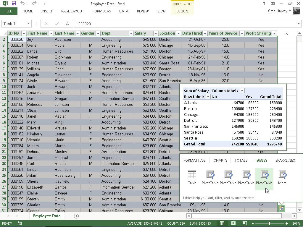 Creating Pivot Tables 669 As you highlight each PivotTable button in the options palette, Excel s Live Preview feature displays a thumbnail of a pivot table that can be created using your table data.
