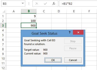 The Goal Seek Status box appears with your Target value and Current value.