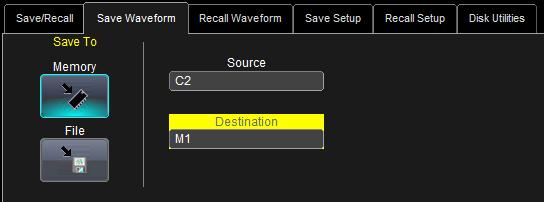10. Save Channel X to M1. Click File Save Waveform. Set Save To Memory. Set the Source to CX. Set the Destination to M1. Click Save Now. 11.