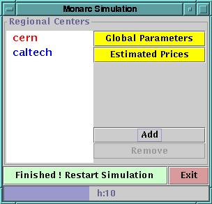 From the Regional Center frame, which appears when the name of the centre is selected in the main window, the user may select which parameters to be graphically presented (CPU usage, memory load,
