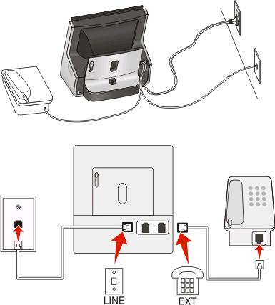 Setup 2: Printer is connected to a wall jack; cable modem is installed elsewhere in the house Follow this setup if your cable provider activated the wall jacks in your house so that you do not have