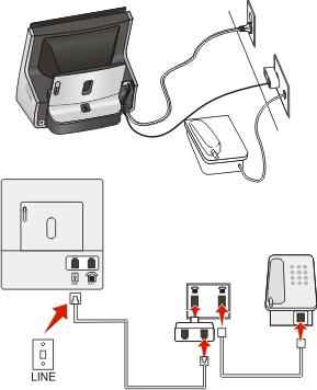 To connect: Connect the cable from the wall jack to the port of the