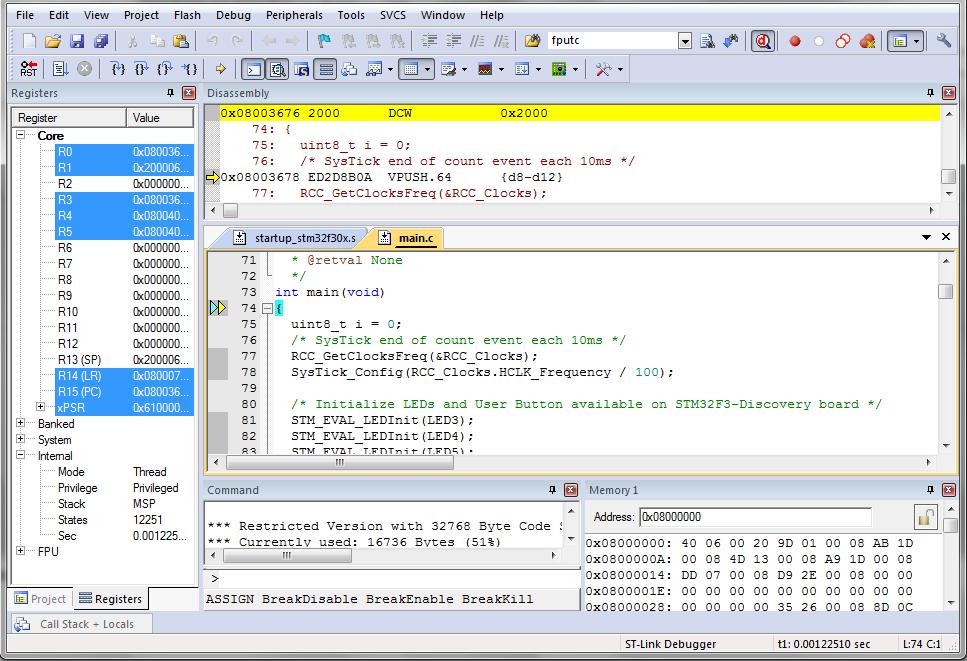 Step #7: The MDK-ARM IDE Debugger 41 Disassembly Window Files Window