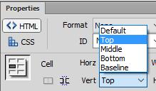 properties panel can be used to align