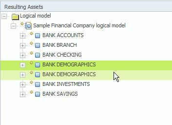 Duplicate BANK DEMOGRAPHICS logical entity assets Deleting duplicate assets You compare two duplicate assets that are contained in the logical data model