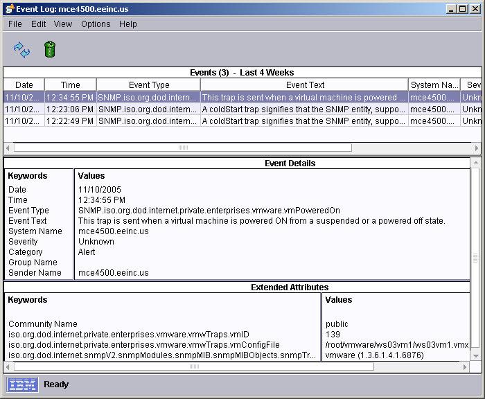 Figure 11 Event Log The Inventory Task of IBM Director collects system inventory information about the VMware ESX