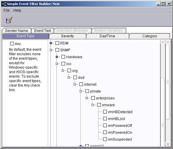 Figure 17 Event Filter To include the contents of a MIB variable in an Event Action message, specify & oid where oid is the OID of the desired variable.