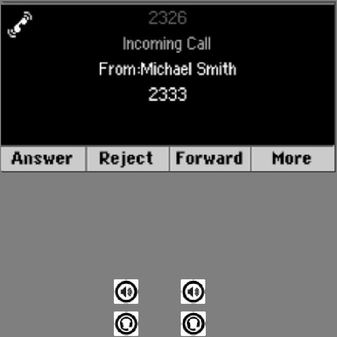 Answering Incoming Calls All incoming calls display in an Incoming Call window, as shown next. Figure 7: Viewing the Incoming Call Window You can answer incoming calls by: Picking up the handset.