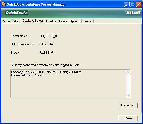 Figure 11: The Database Server tab provides information about the status of the server.