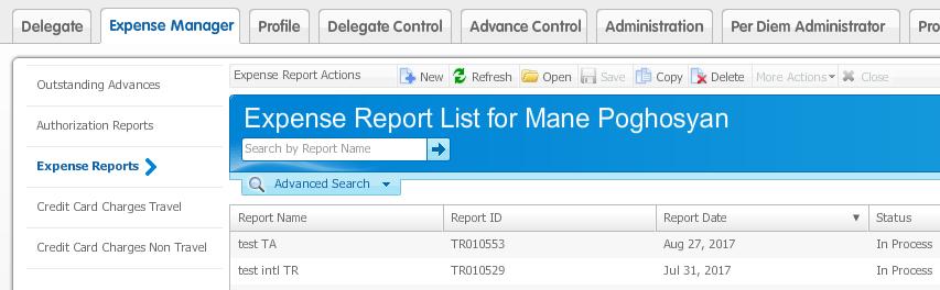 How to Create a Procurement Expense Report Click on the Expense Manager Tab at the top of TEM. Click on Expense Reports on the left hand side of the screen.